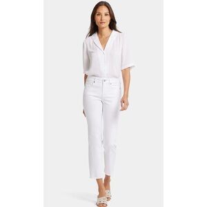 NYDJ MARILYN STRAIGHT JEANS 2 OPTIC WHITE FRAY HEM CROPPED STRETCH SUMMER CHIC